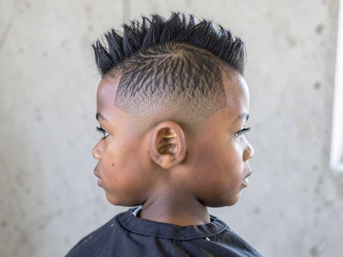 Boy with a boys mohawk fade