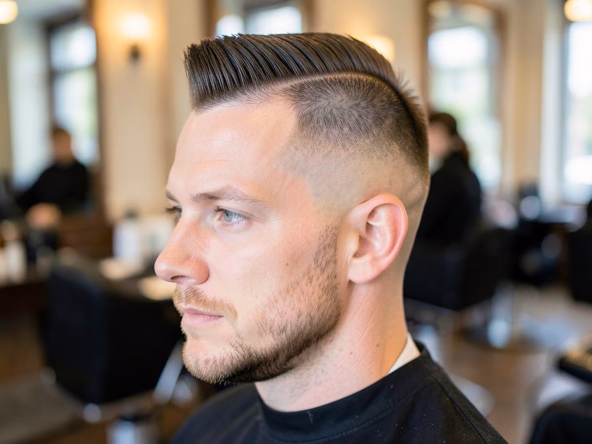 Man with a brushed forward mohawk fade