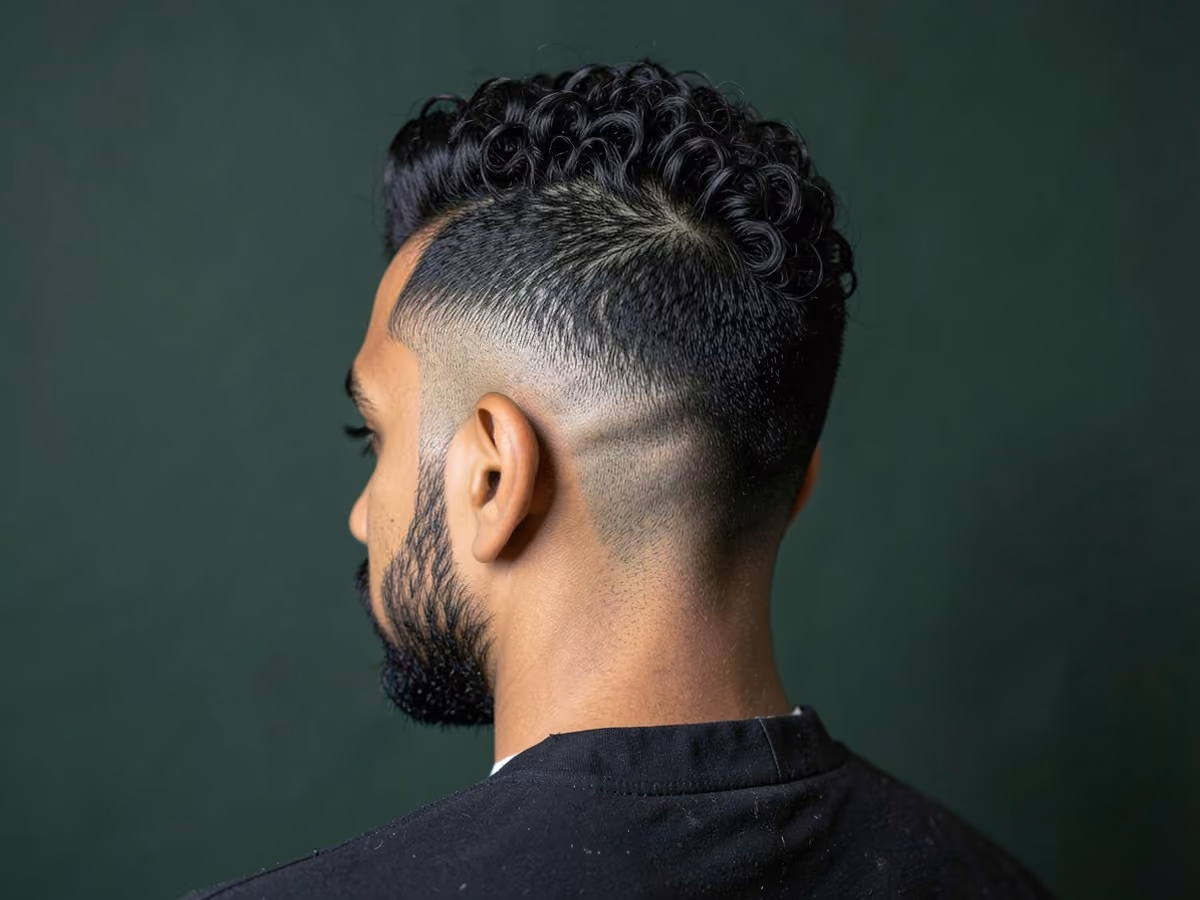 Man with a curly mohawk fade