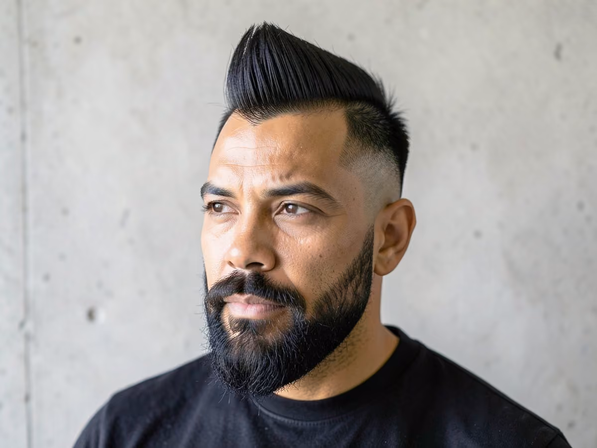 Man with a ducktail mohawk fade