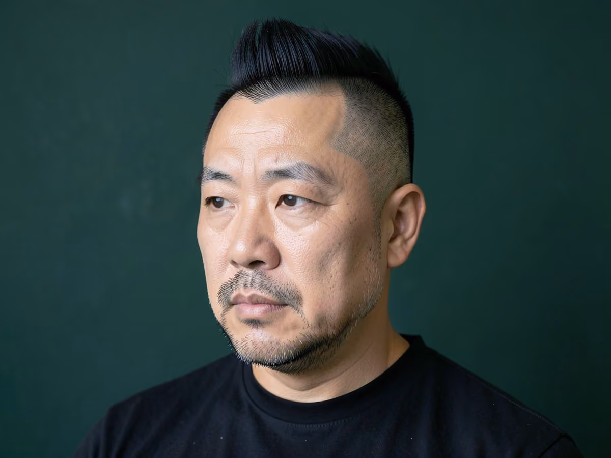 Man with a fine hair mohawk fade