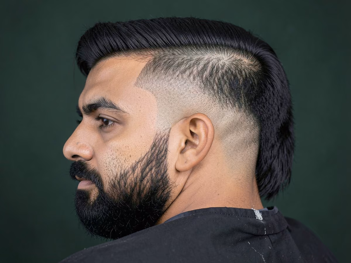 Man with a high bald fade mohawk