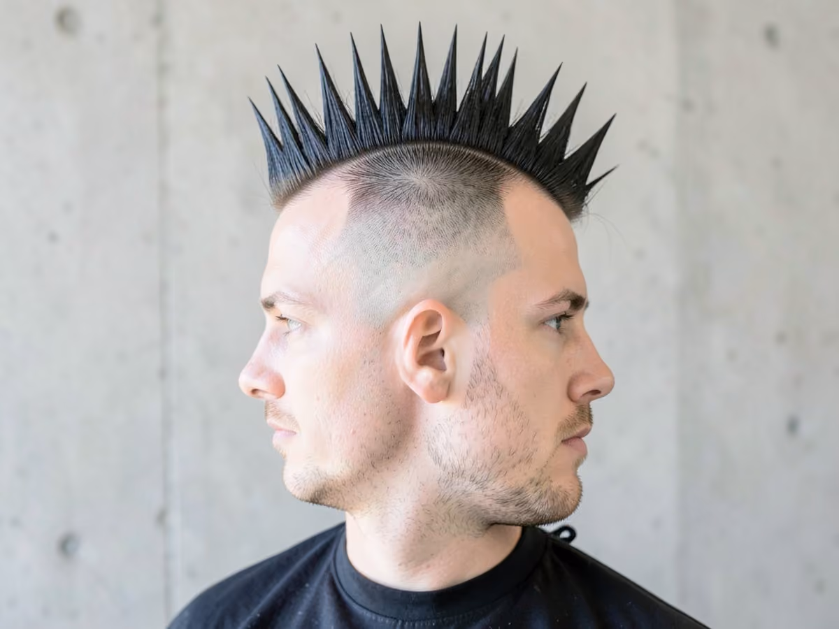 Man with a liberty spikes mohawk fade