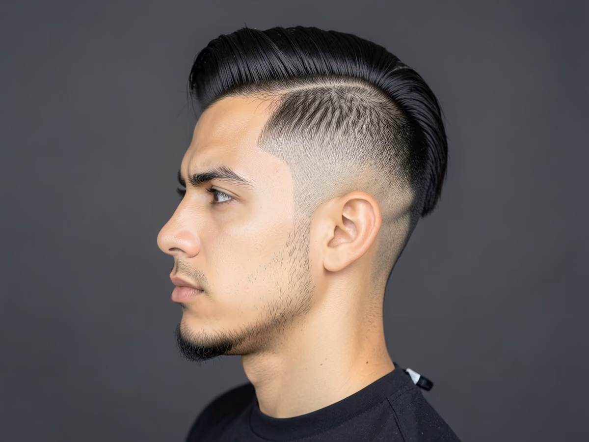 Man with a long mohawk fade