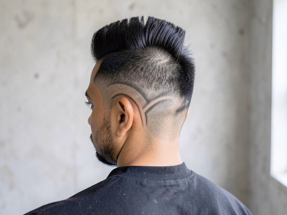 Man with a mohawk fade with design