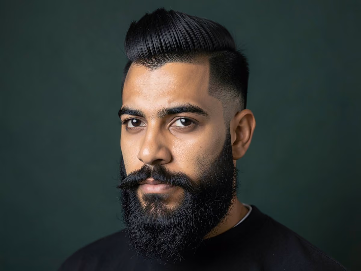 Man with a mohawk fade with full beard