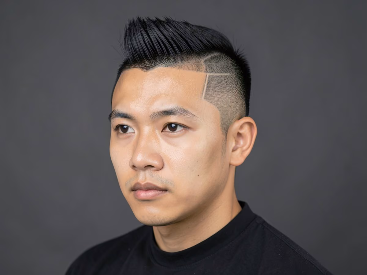 Man with a mohawk fade with hard part