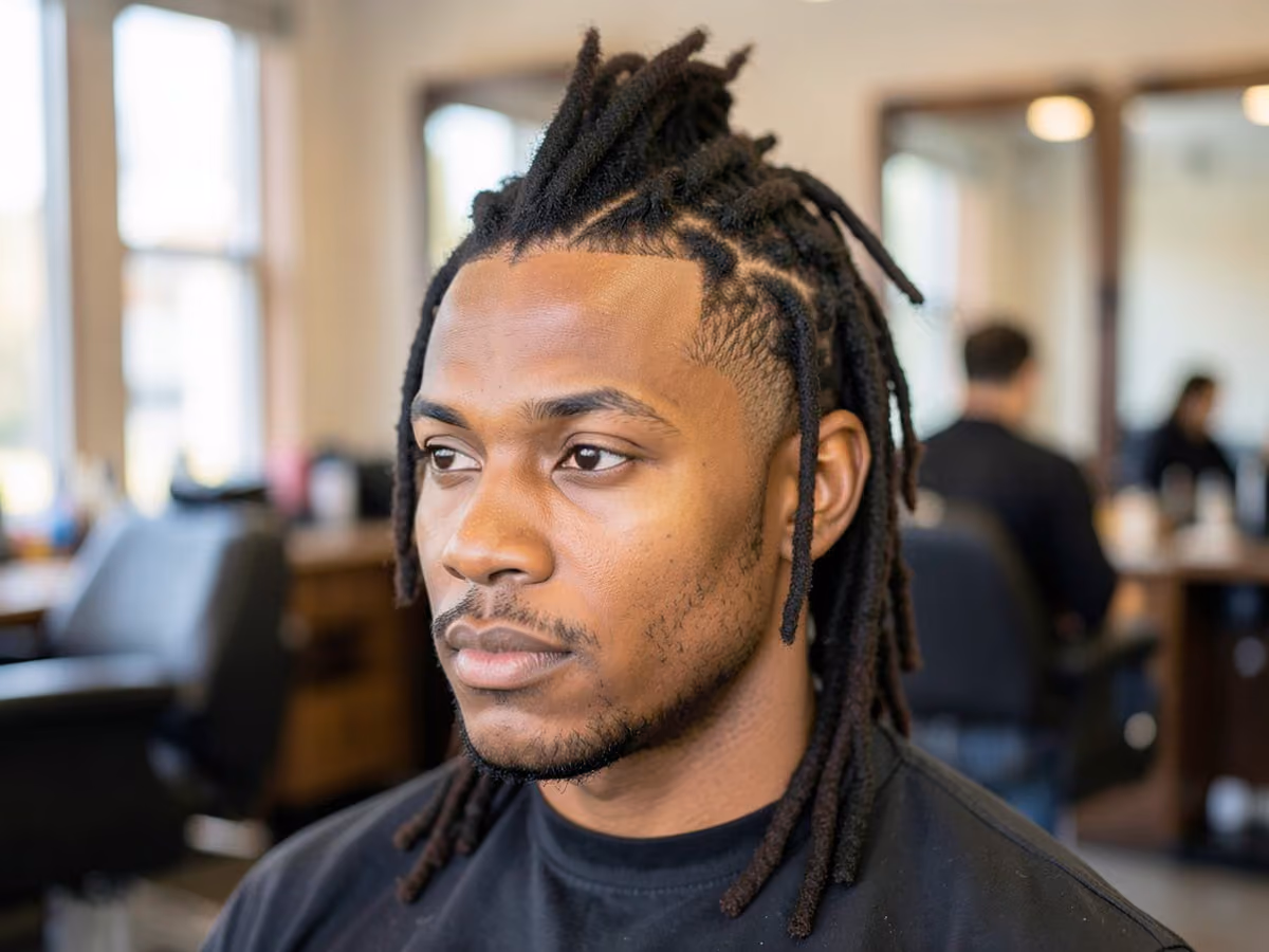Man with a mohawk fade with locs