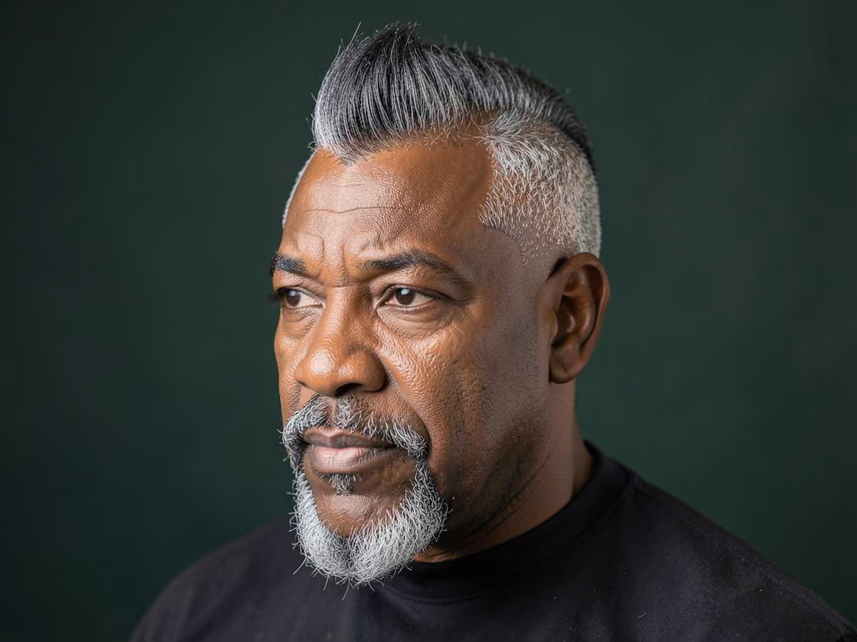 Man with a mohawk fade with van dyke