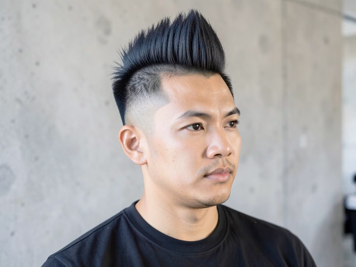 Man with a pompadour mohawk fade