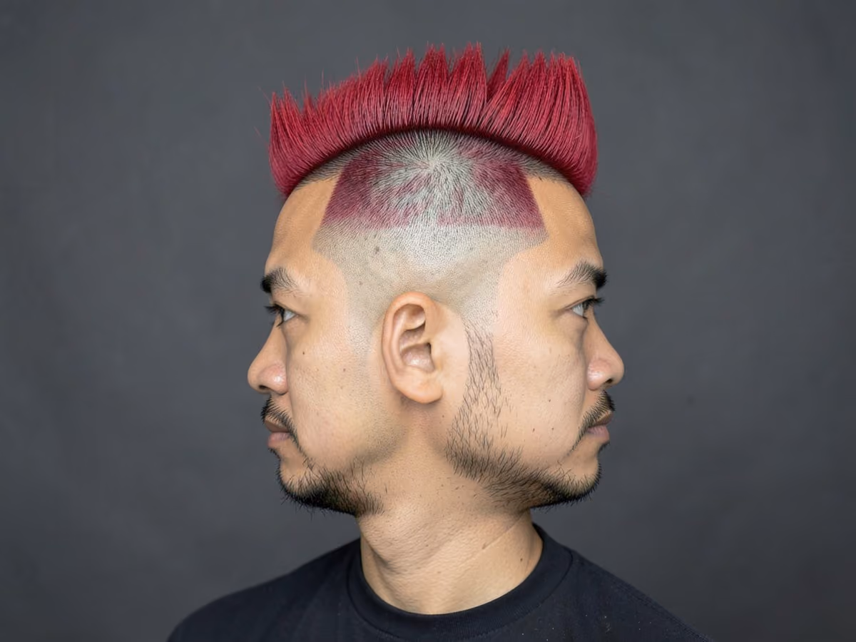 Man with a red mohawk fade
