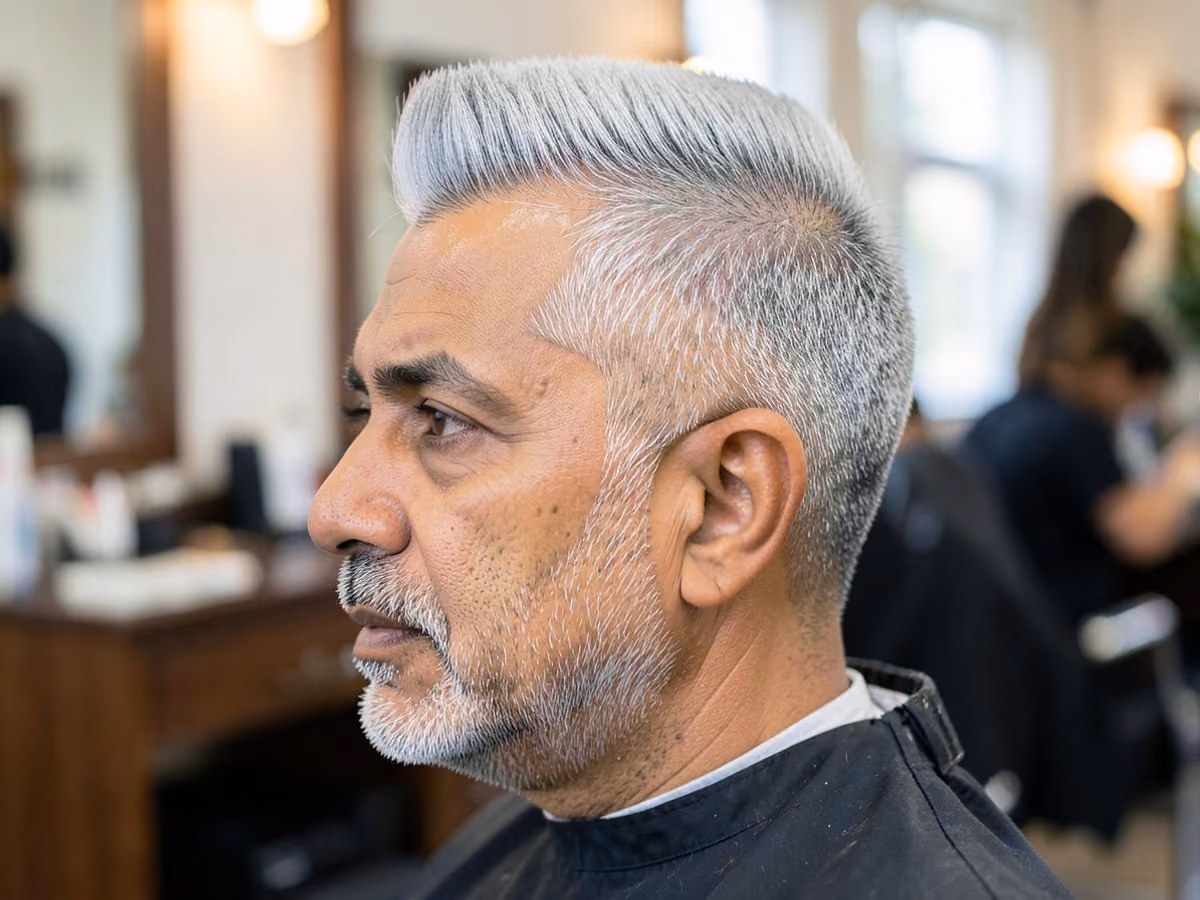 Man with a silver mohawk fade