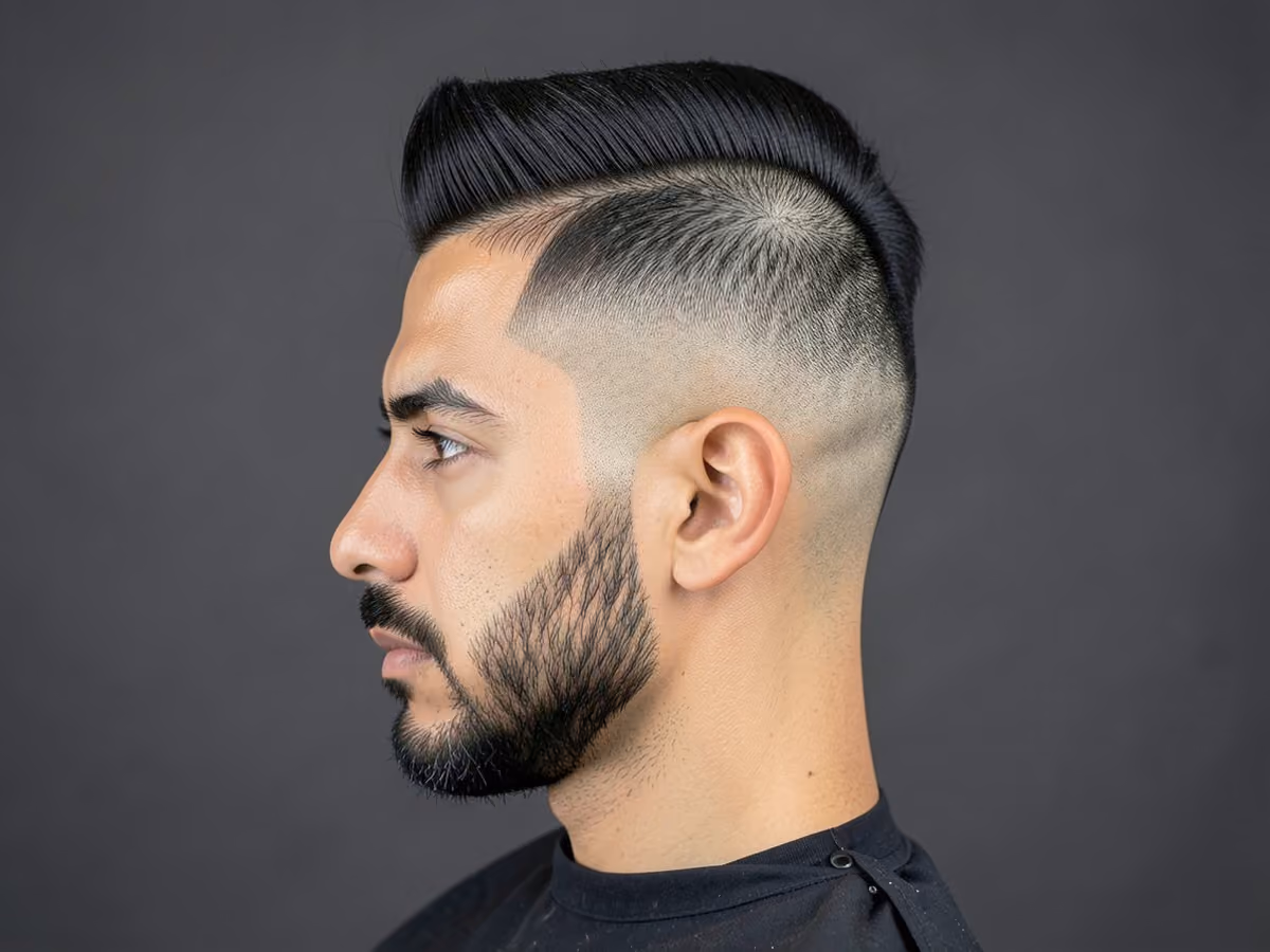 Man with a straight hair mohawk fade