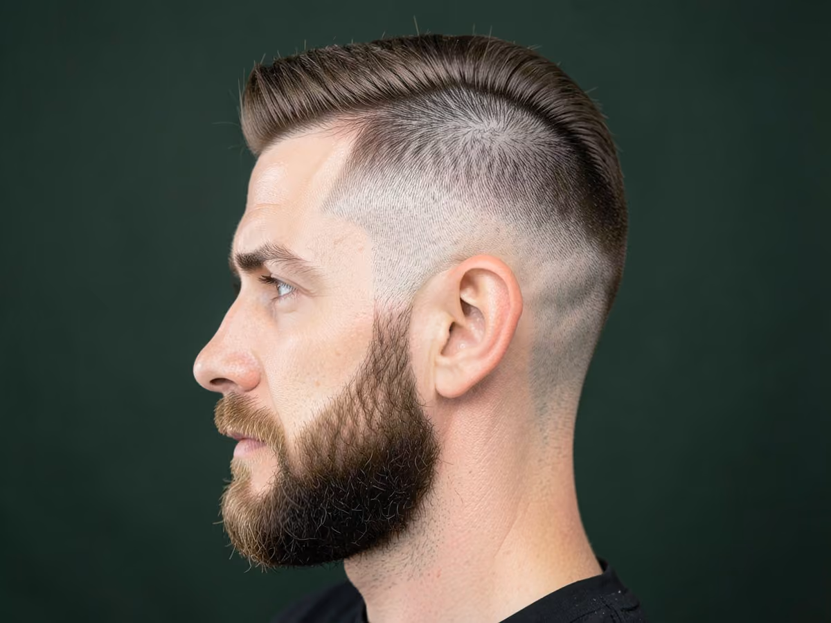 Man with a taper fade mohawk