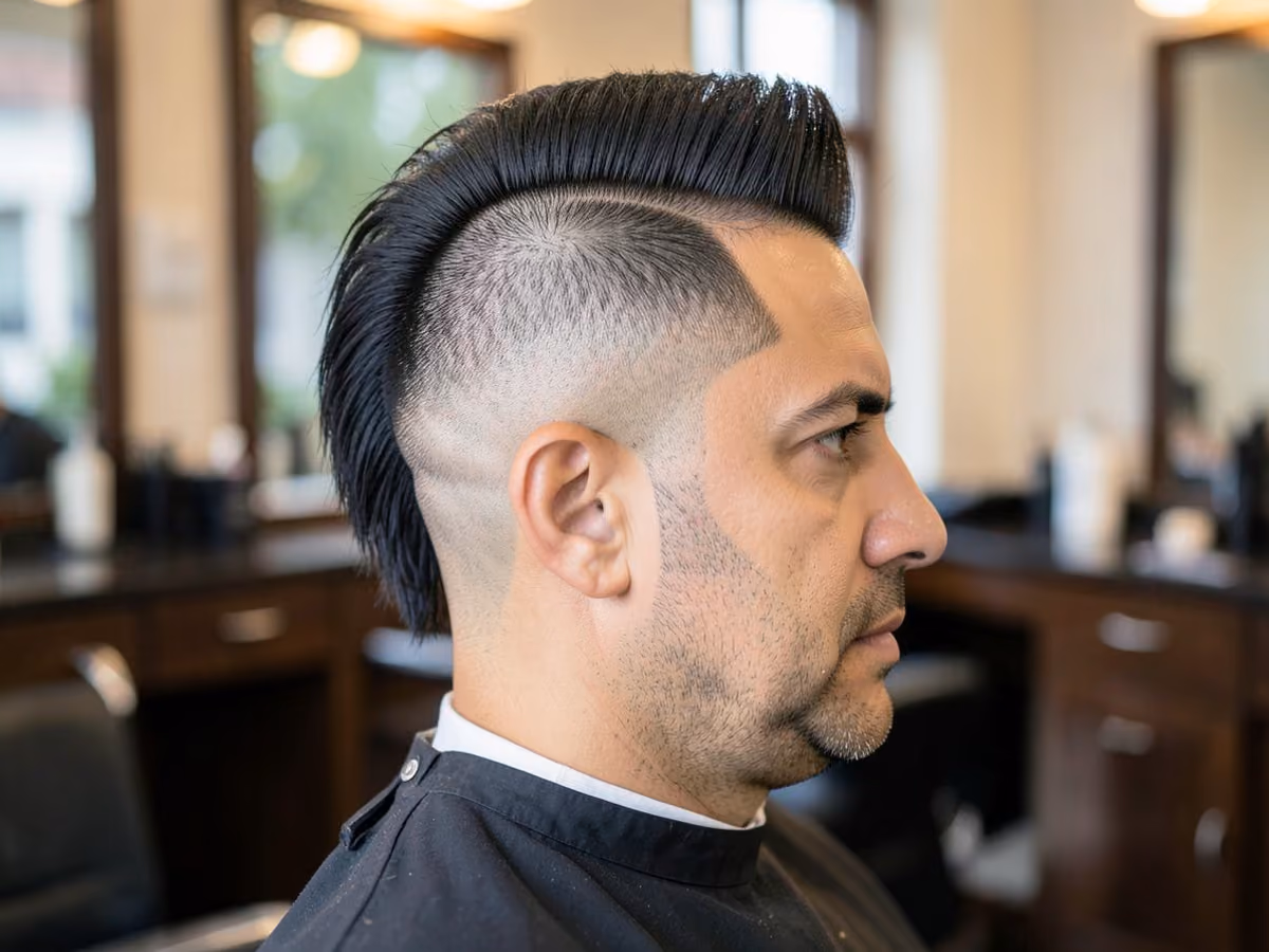 Man with a thick hair mohawk fade