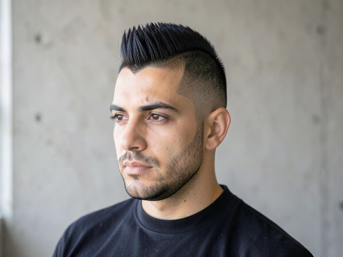 Man with a v shape mohawk fade