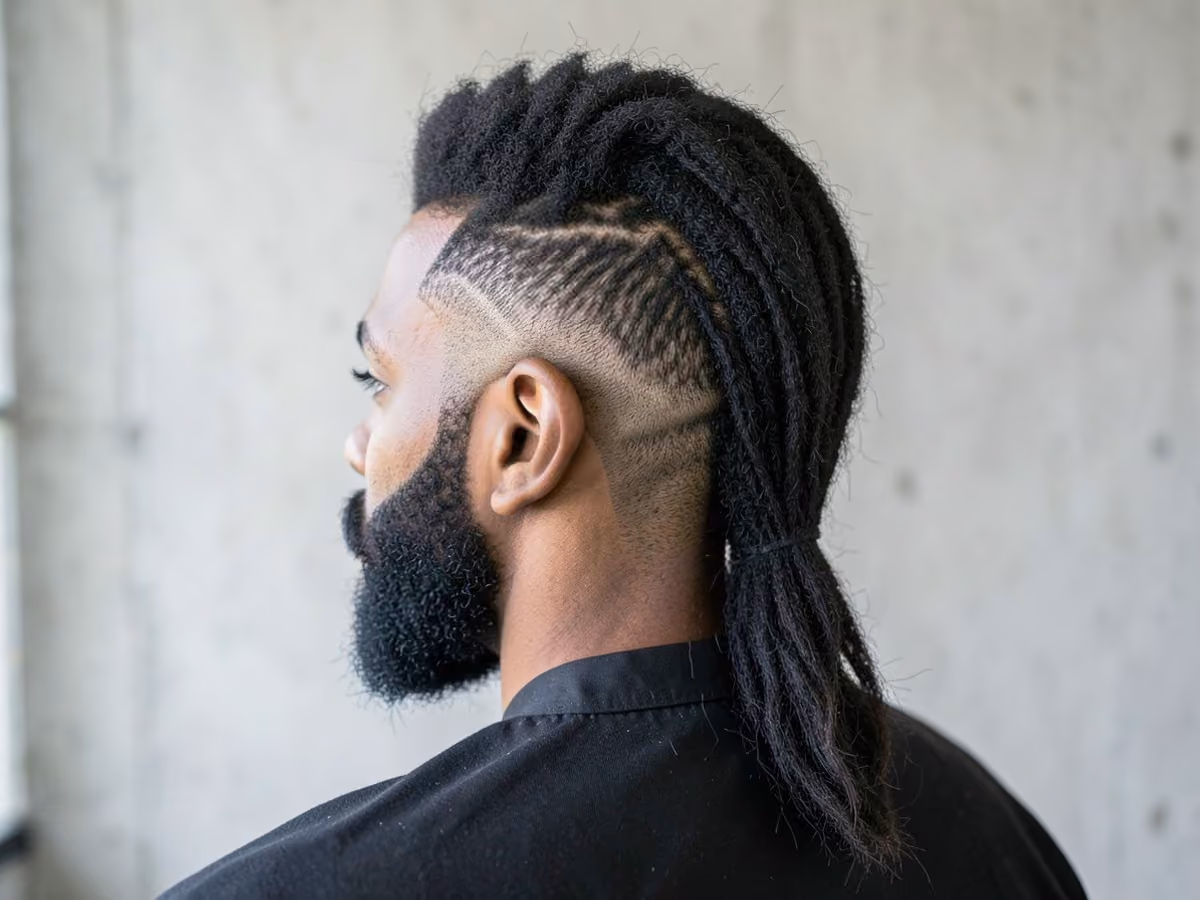 Man with an afro mohawk mullet