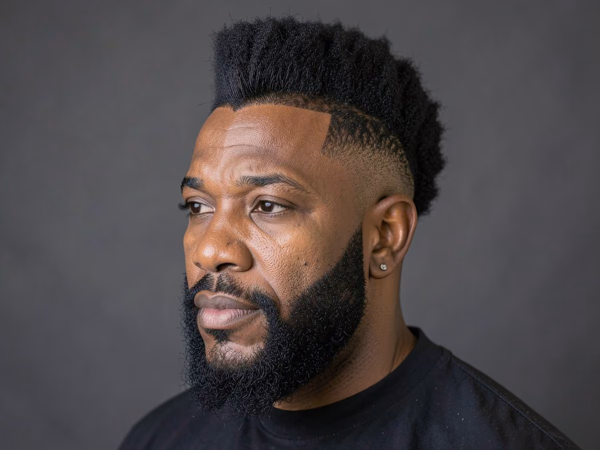 Man with an afro mohawk with beard
