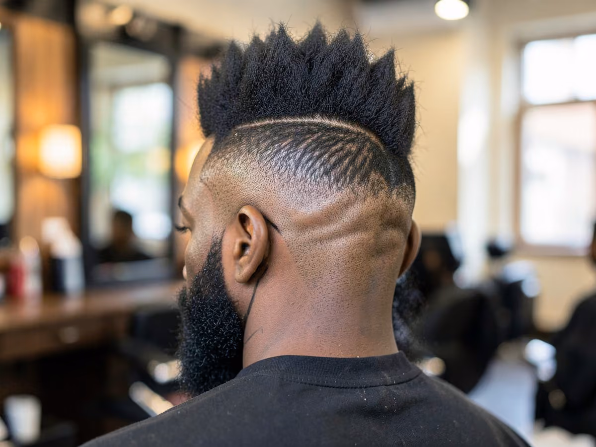 Man with an afro mohawk with hard part