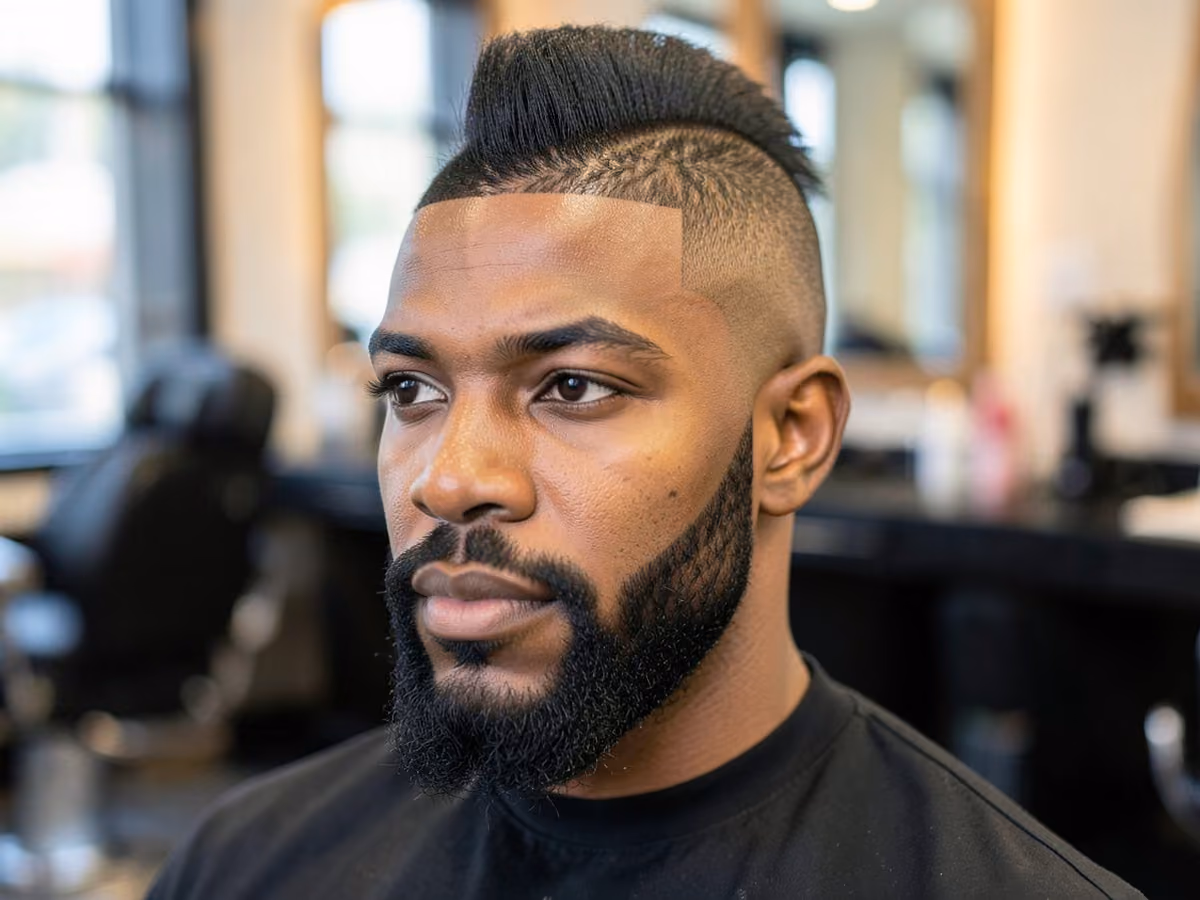 Man with a bald fade mohawk with beard