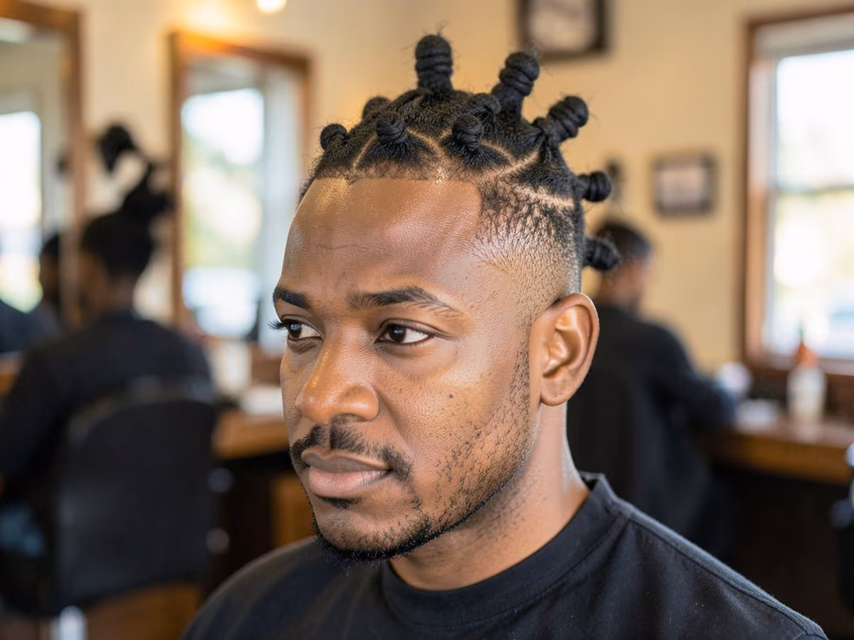 Man with a bantu knot mohawk