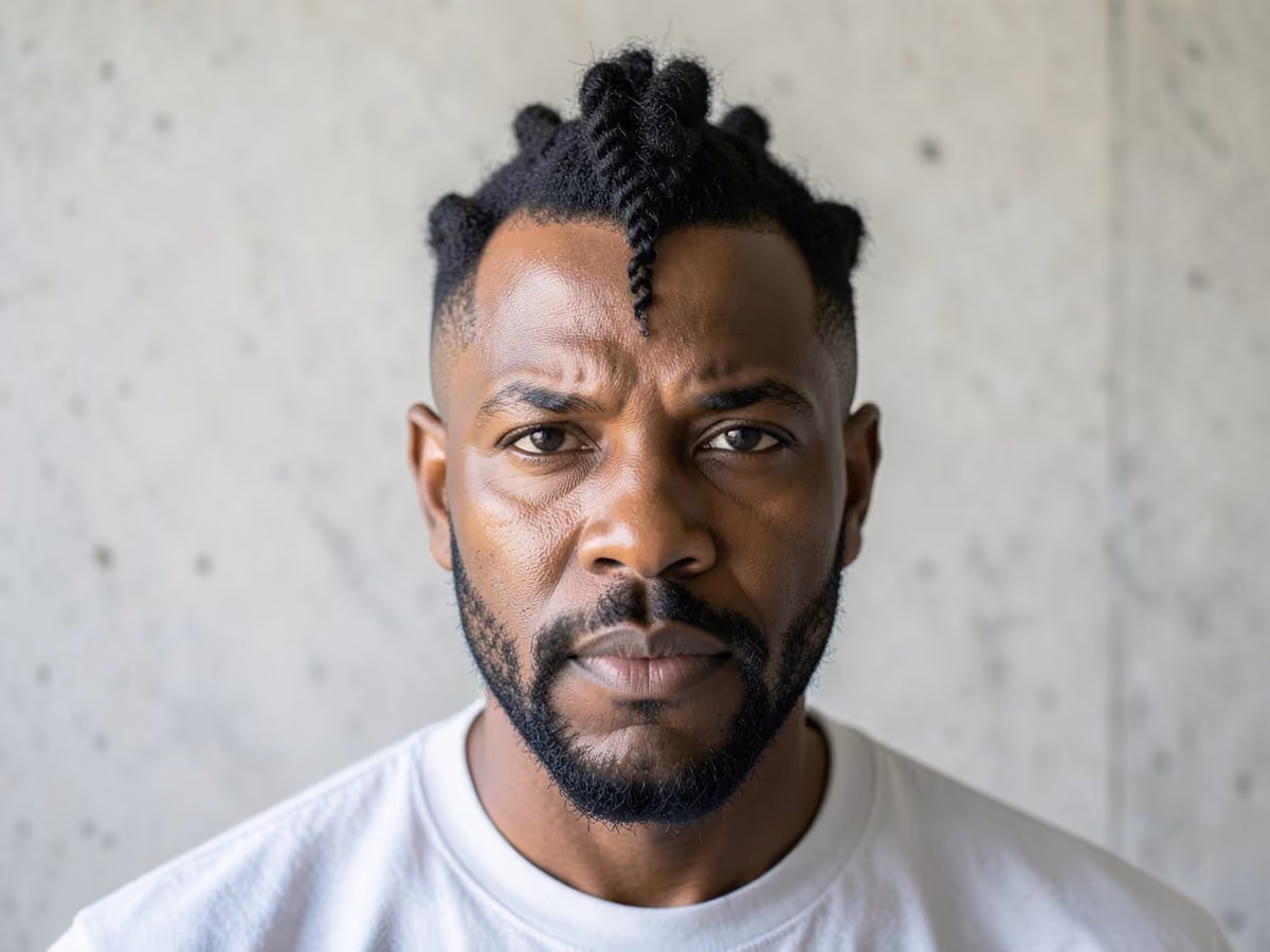 Man with a defined coil mohawk