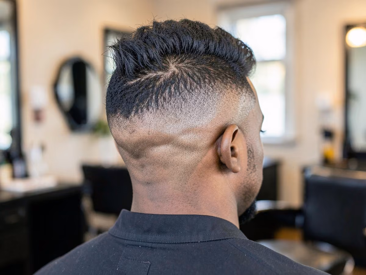 Man with a drop fade afro mohawk