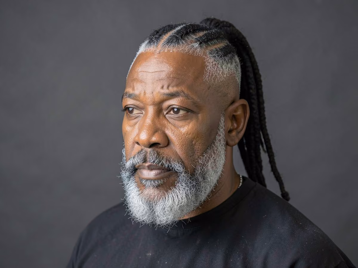 Man with a loc mohawk ponytail