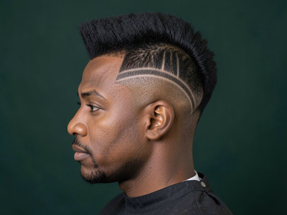 Man with a mohawk with shaved stripes