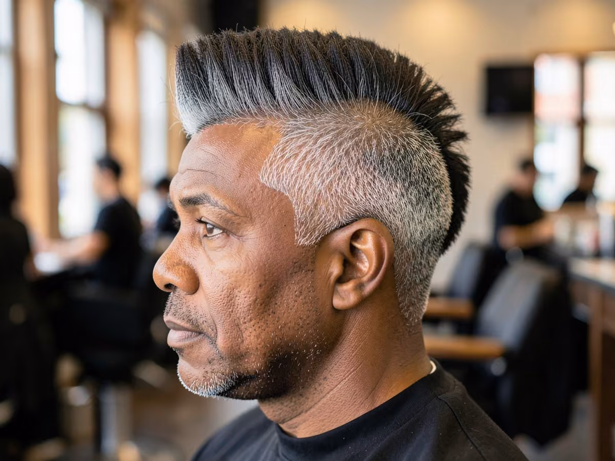 Man with a pompadour afro mohawk