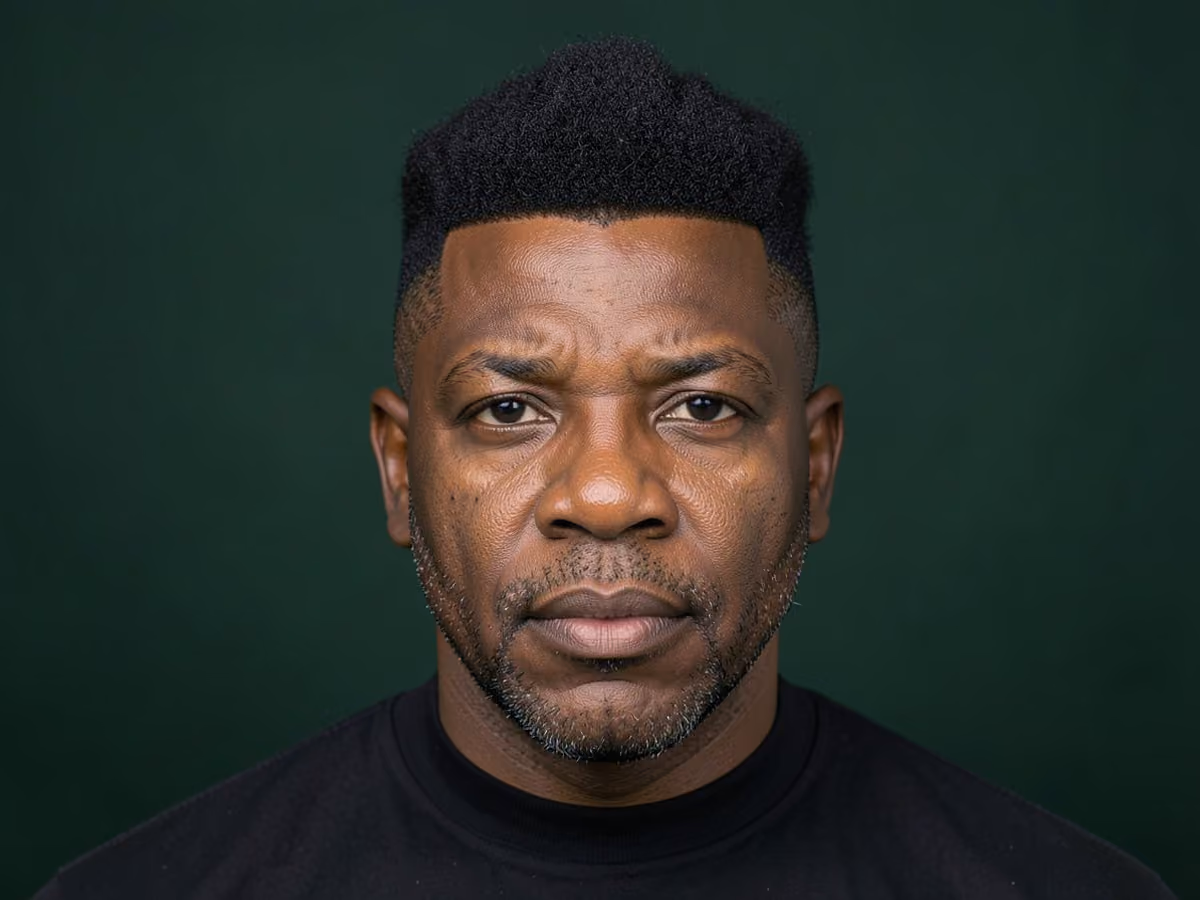 Man with a short afro mohawk