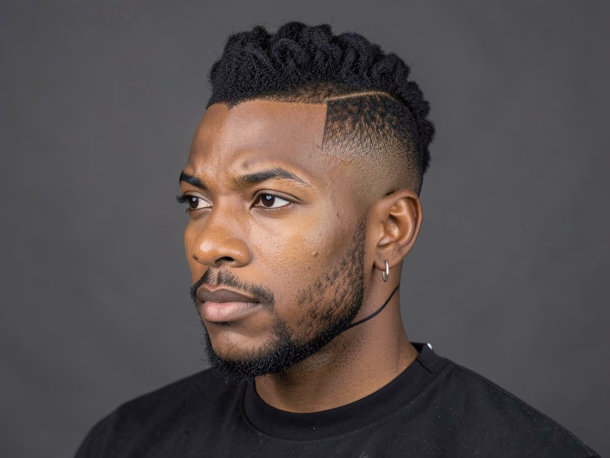 Man with a sponge mohawk with chin strap
