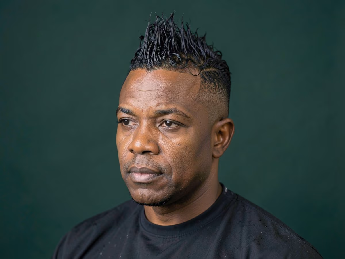 Man with a wash and go mohawk