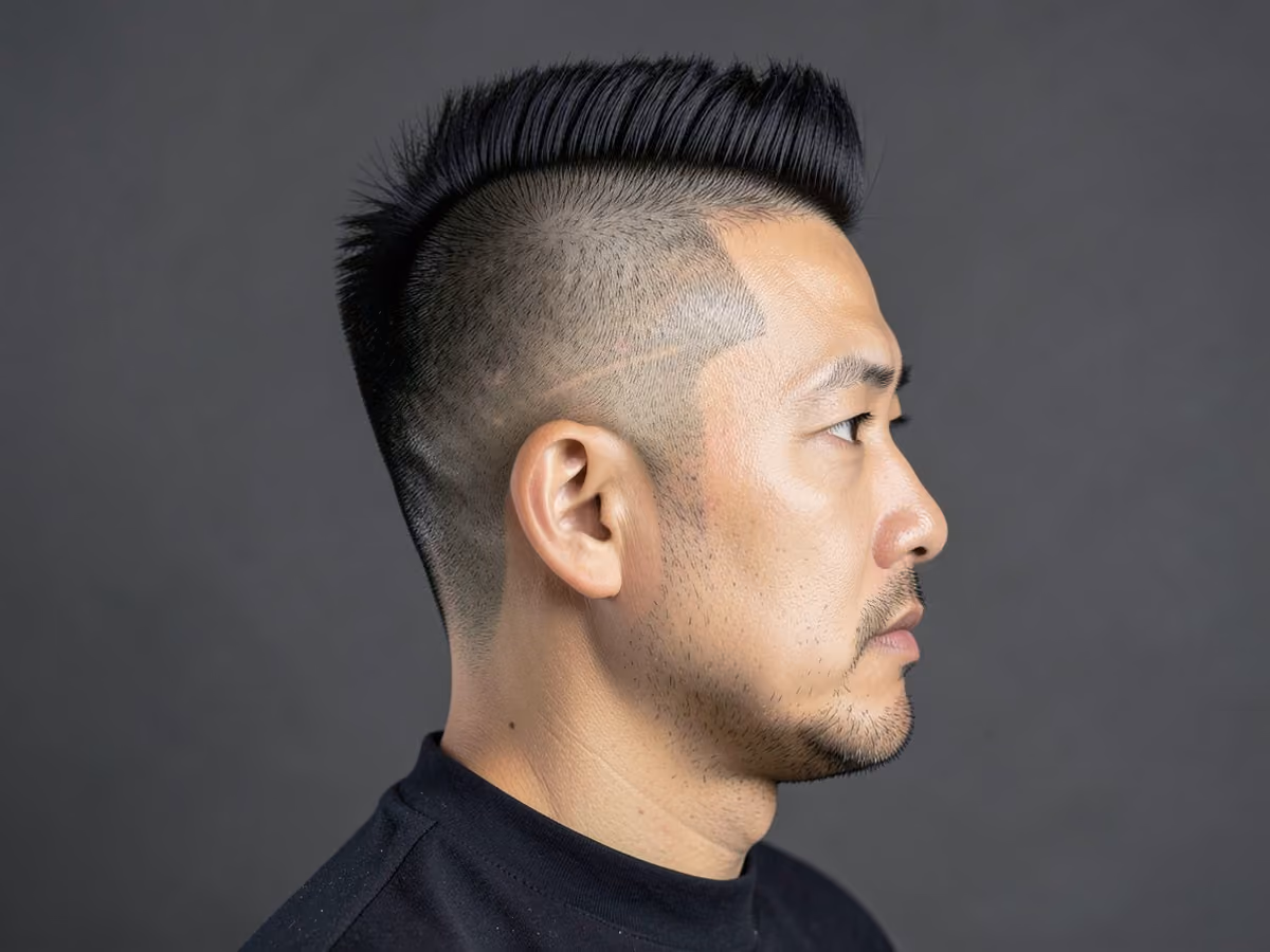 Man with a buzzed mohawk