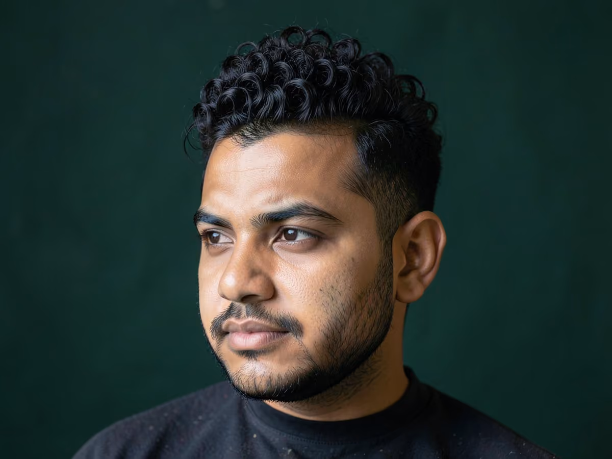 Man with a curly mohawk