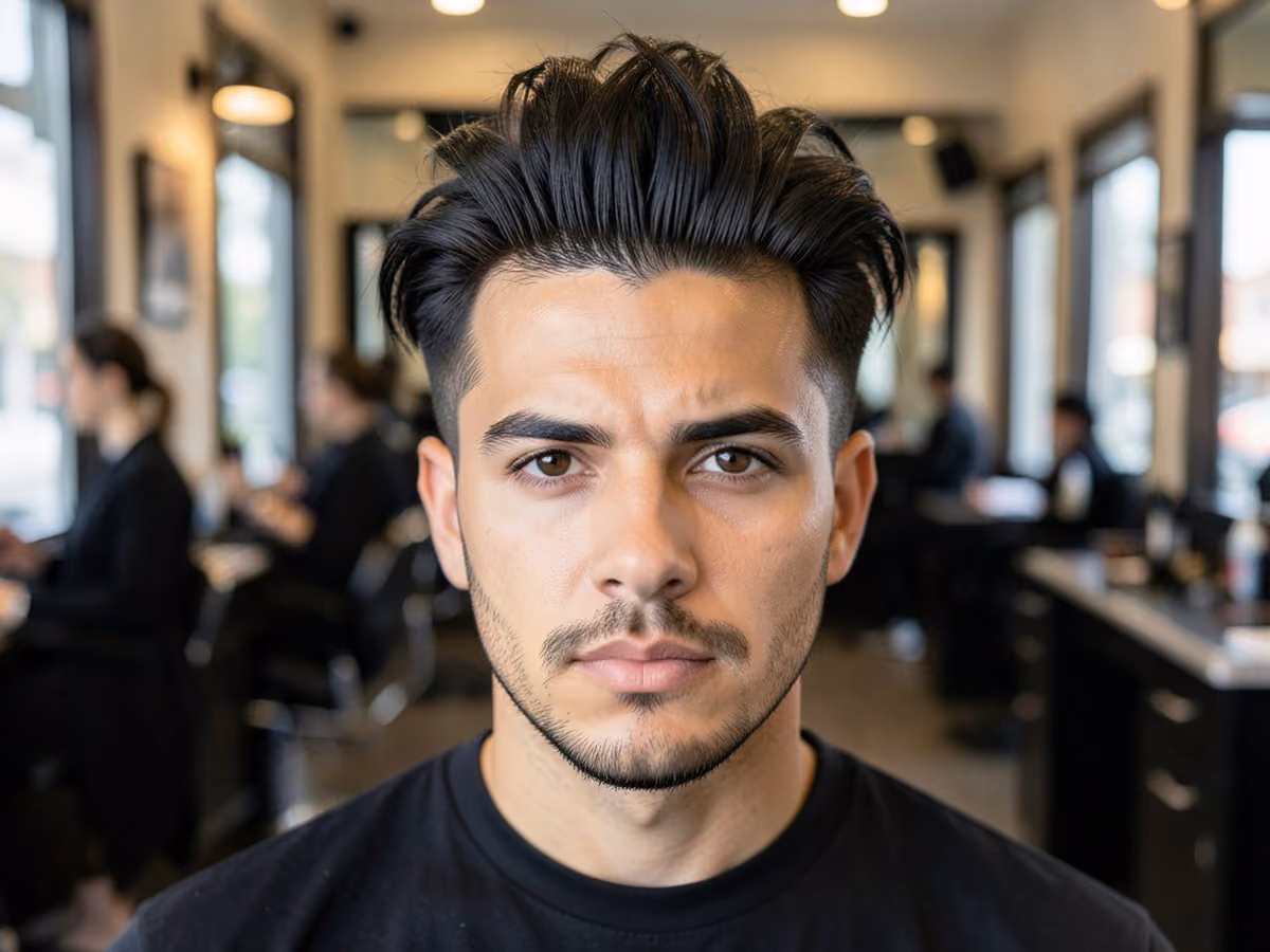 Man with a deathhawk haircut