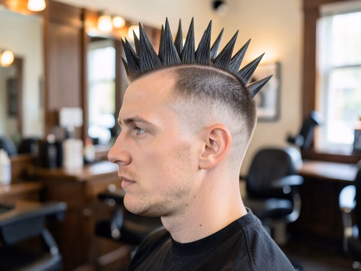 Man with a liberty spikes mohawk