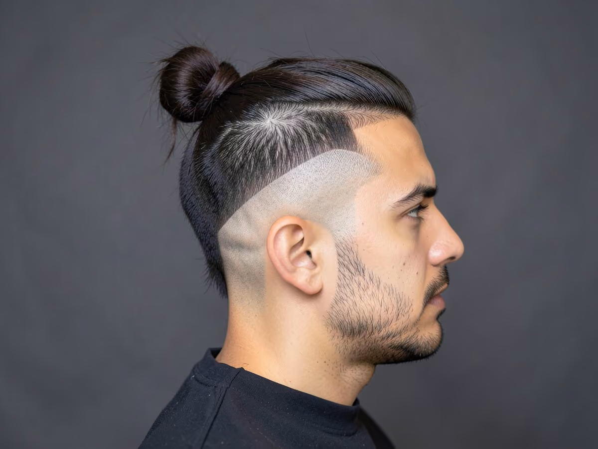 Man with a mohawk man bun