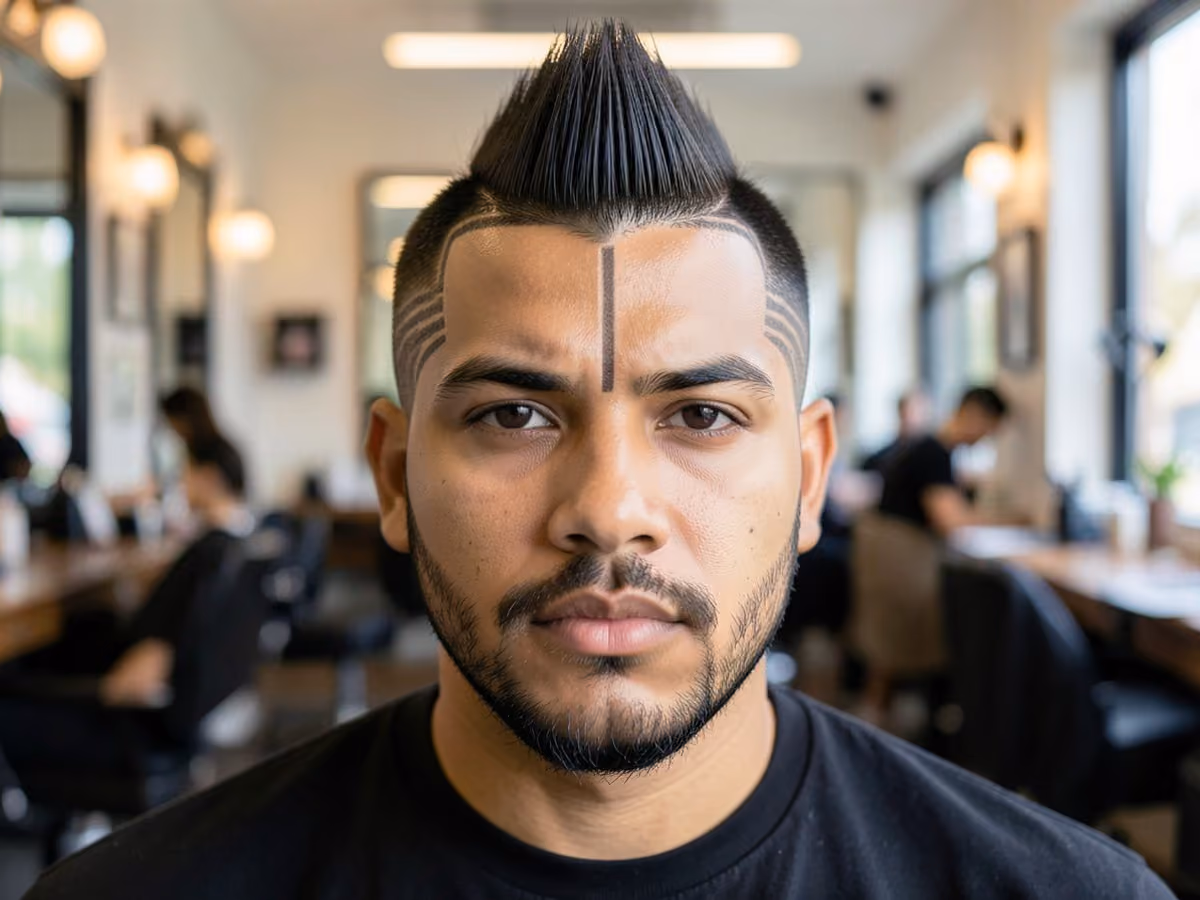 Man with a mohawk with razor lines