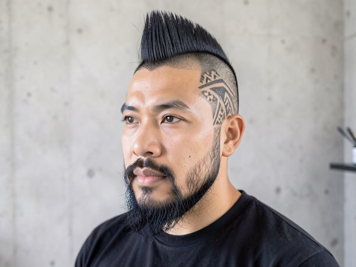 Man with a mohawk with shaved design
