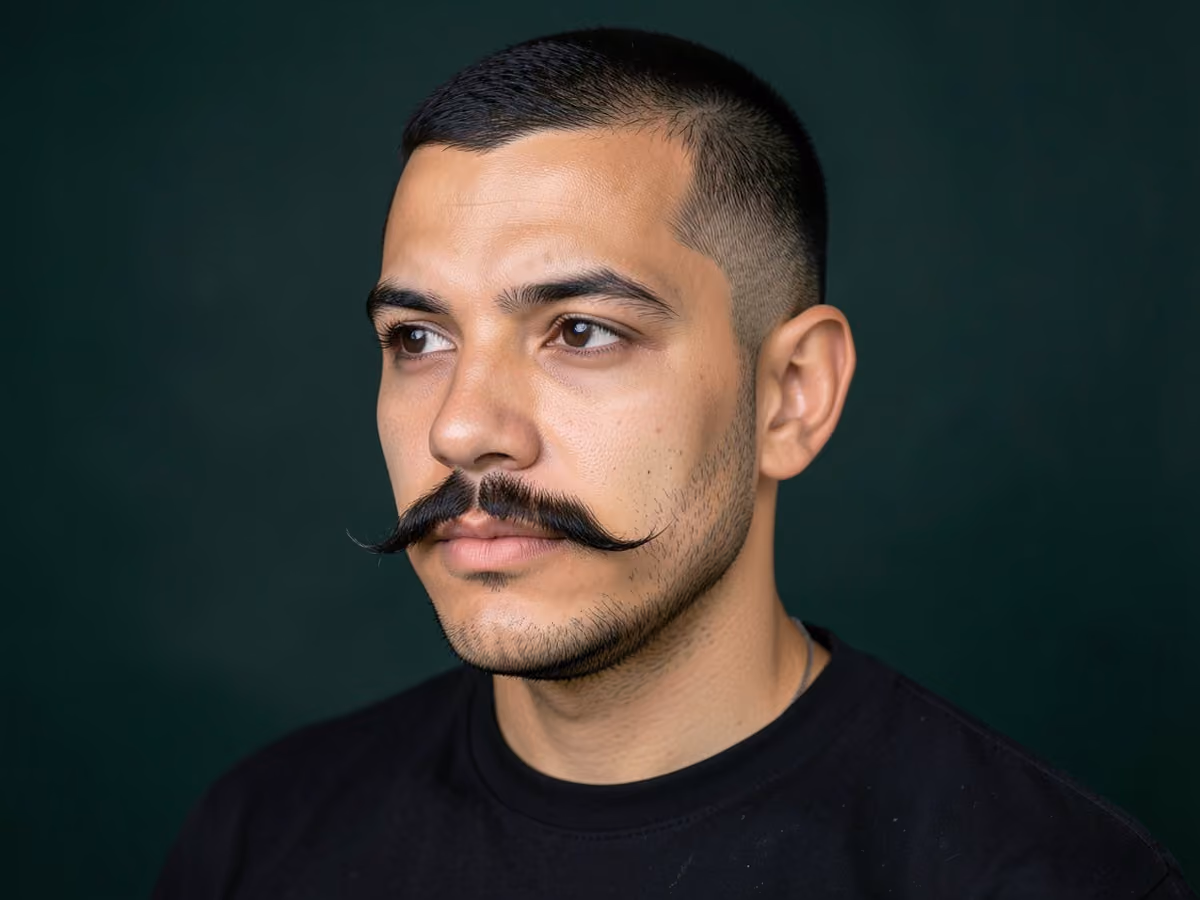 Man with an english mustache haircut