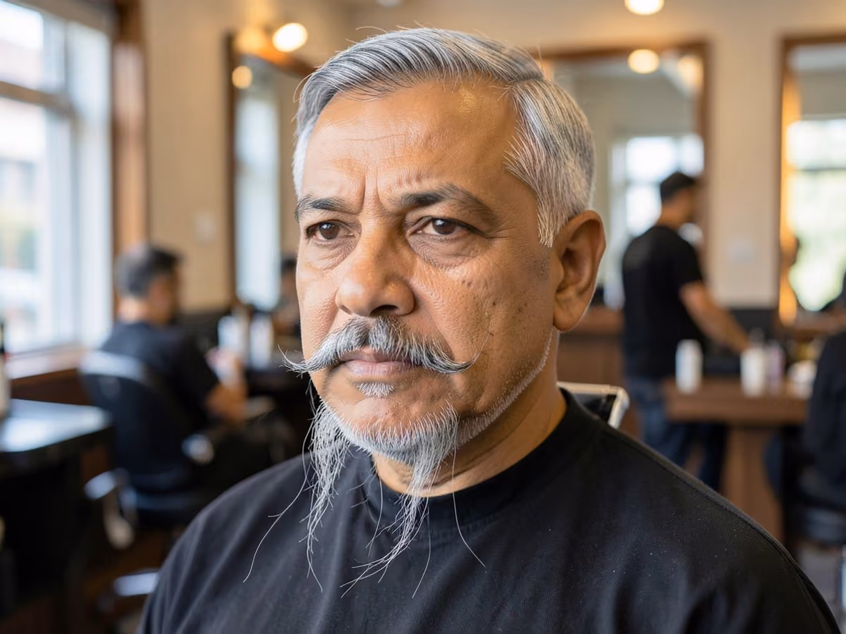 Man with a fu manchu mustache haircut