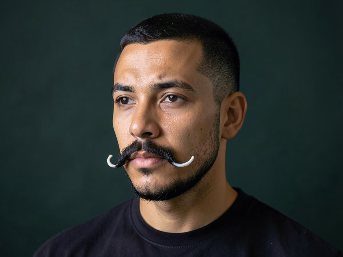 Man with a handlebar mustache haircut