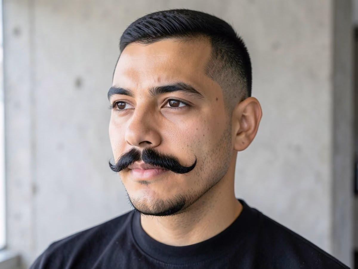 Man with a horseshoe mustache haircut