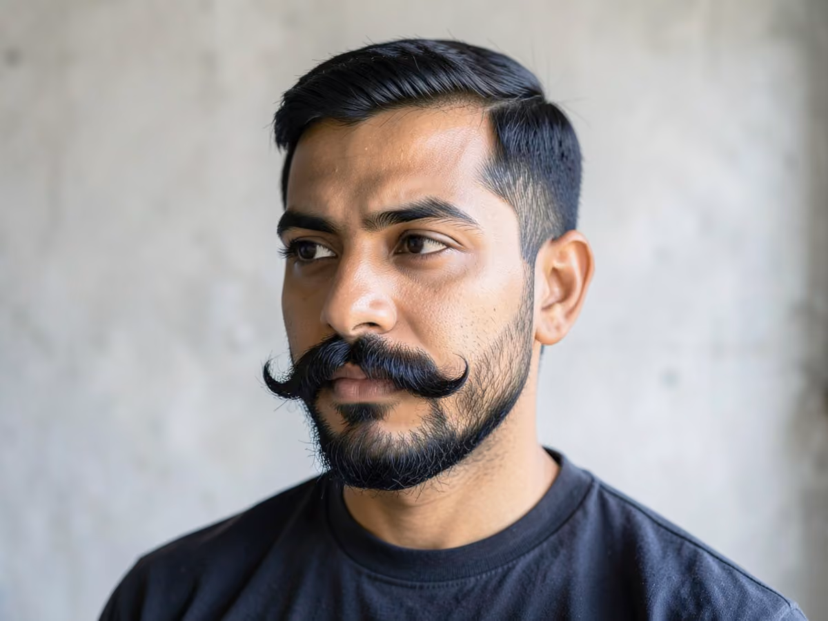 Man with an imperial mustache haircut