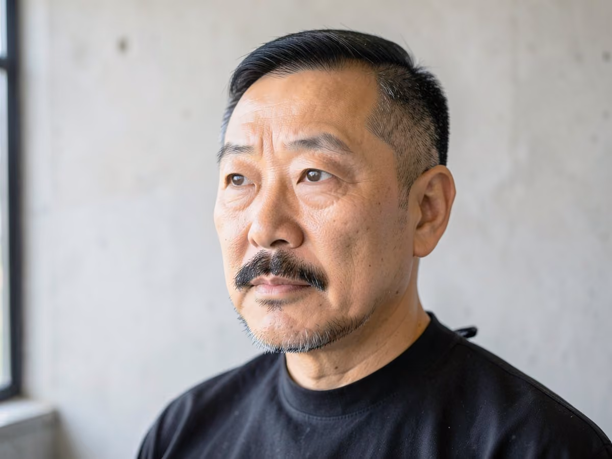 Man with a lampshade mustache haircut