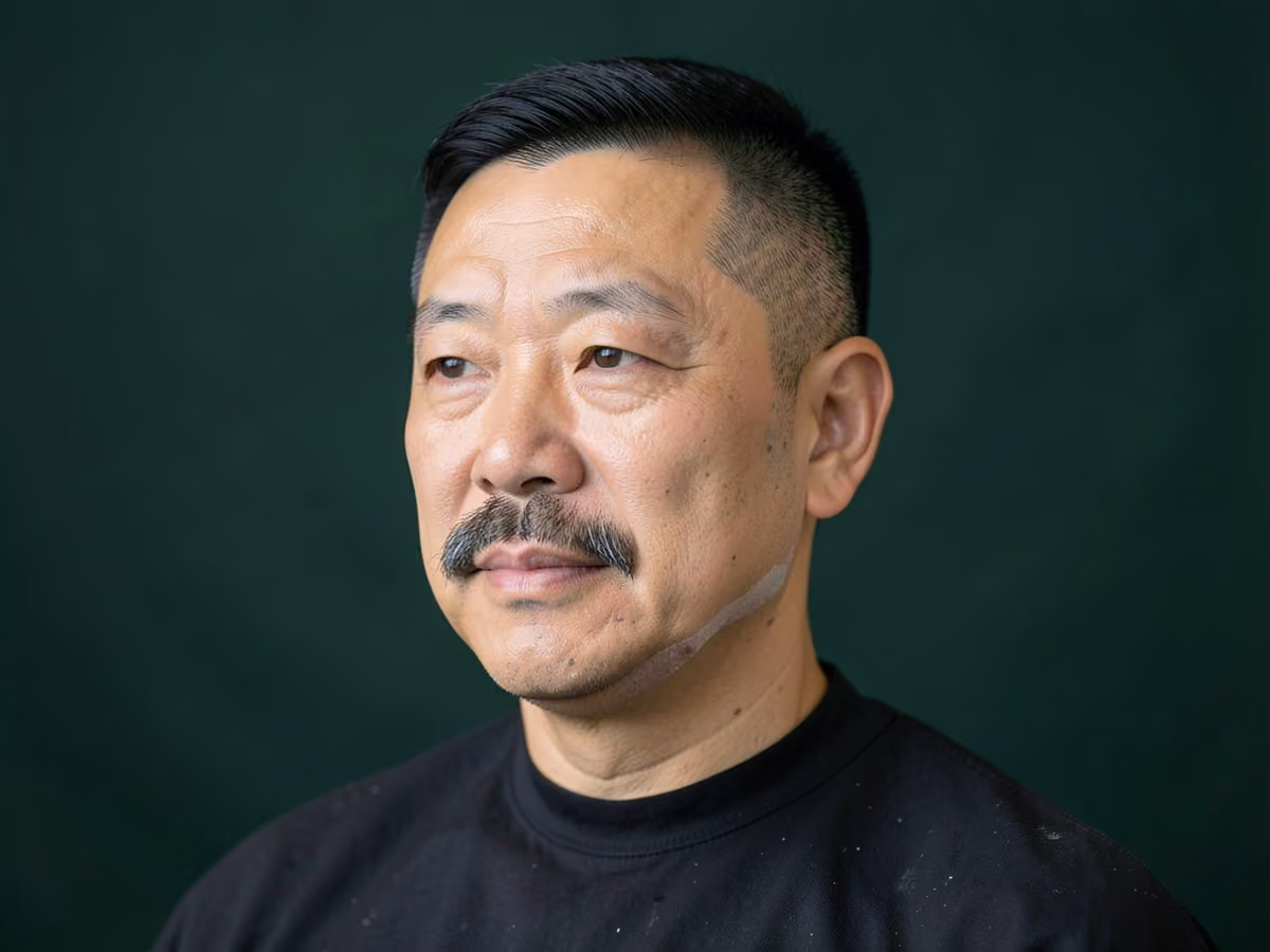 Man with a mustache and soul patch haircut