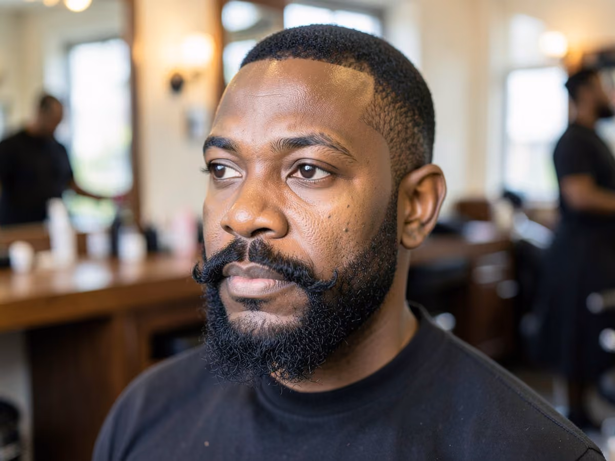 Man with a mustache for black men haircut