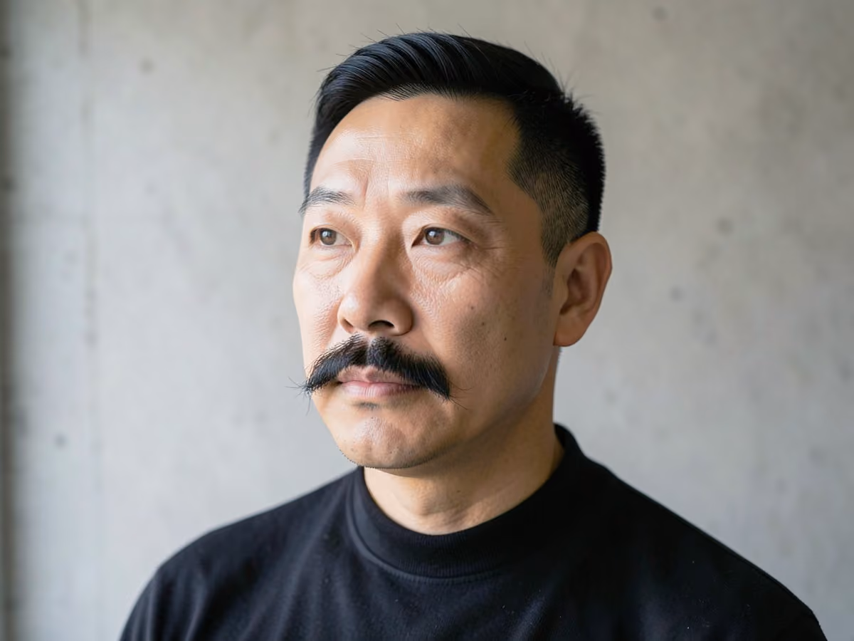 Man with a mustache for long face haircut