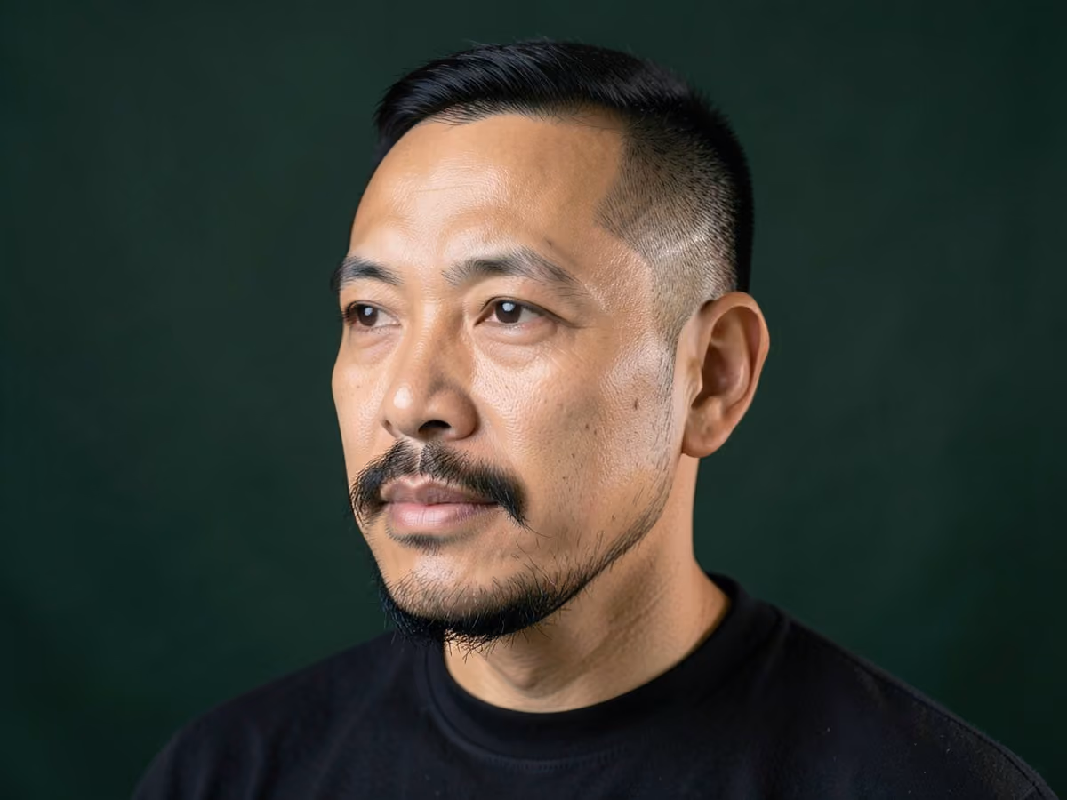 Man with a mustache for patchy growth haircut